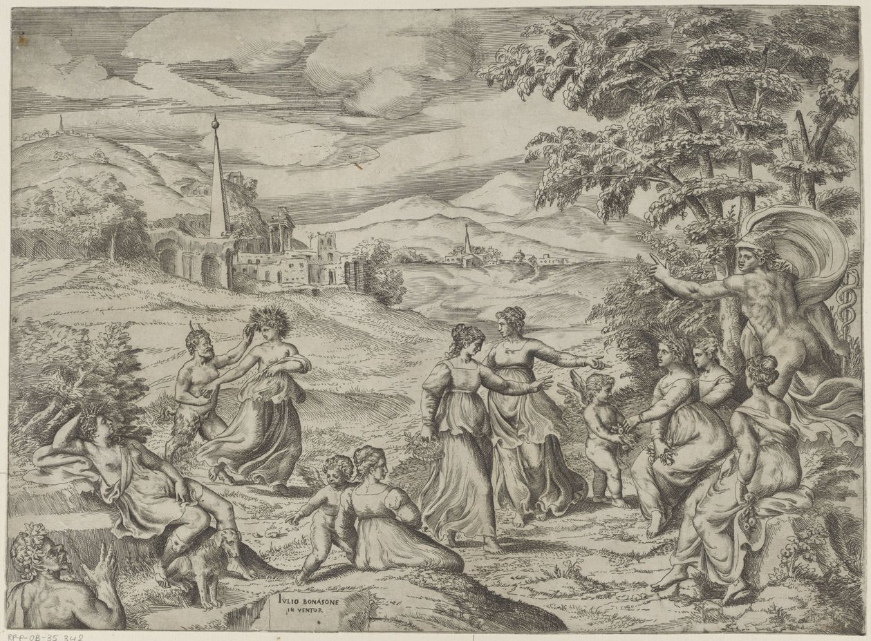Mercury fortæller historien om Pan og Syrinx af Giulio Bonasone