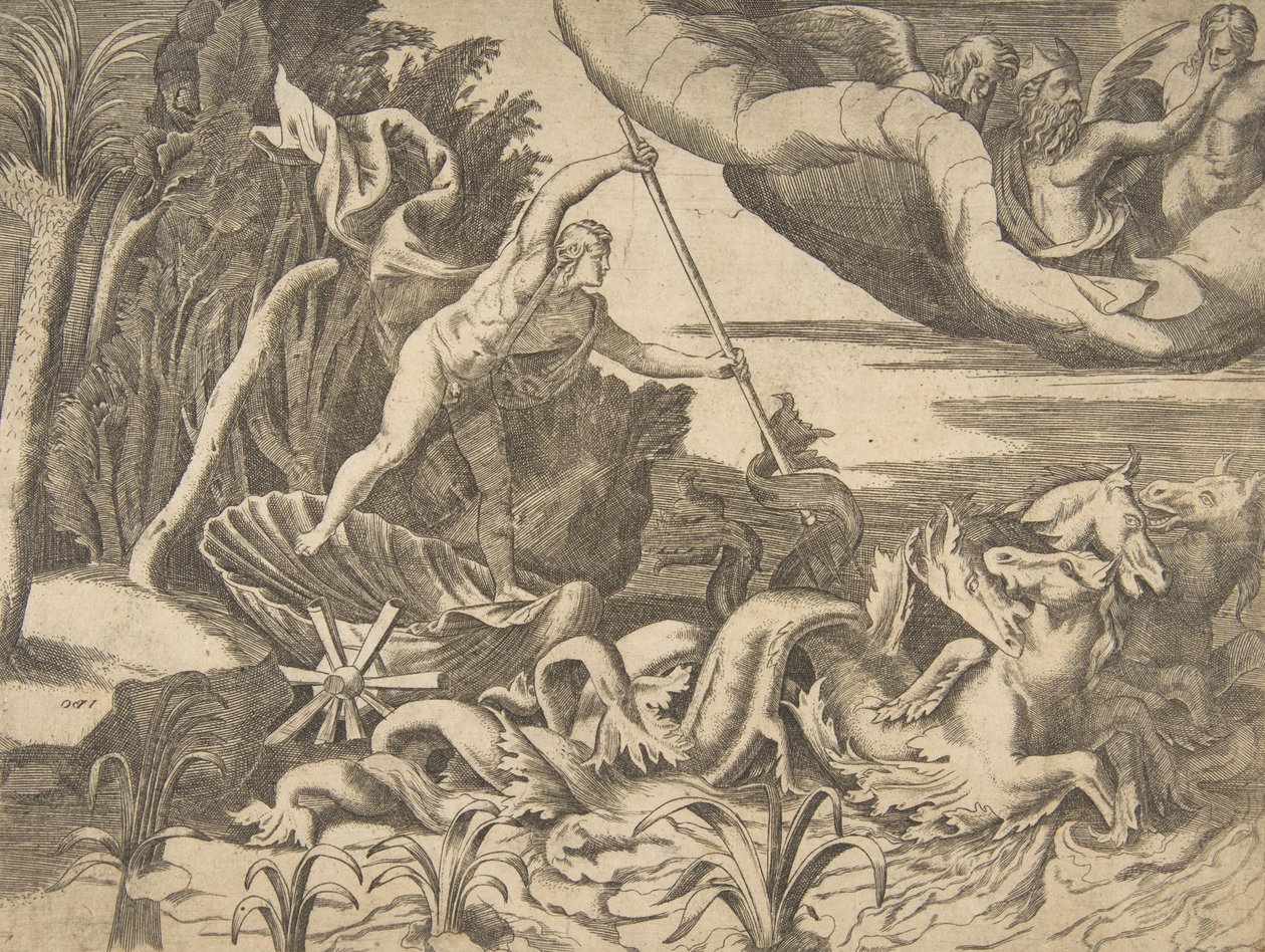 Neptun i sin vogn bliver trukket af søheste, fra 