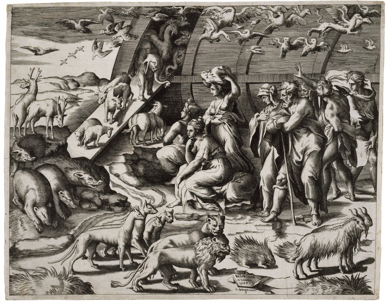 Noah forlader arken, 1544 af Giulio Bonasone