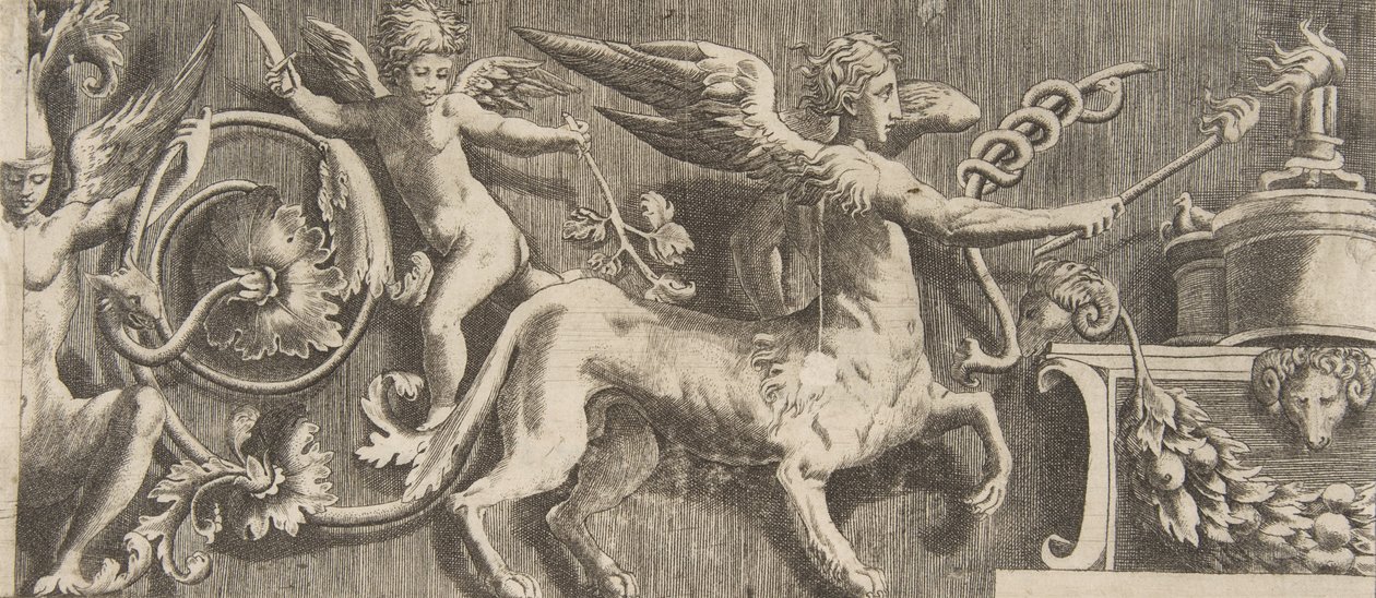 Ornamentfrise med bevinget Centaur, 1531-76. af Giulio Bonasone