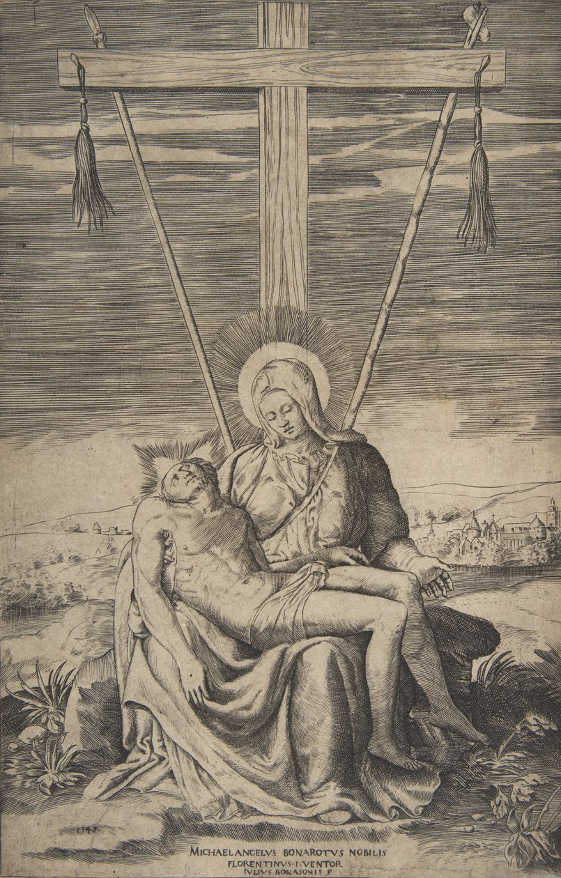 Pieta under Golgathas kors, 1547. af Giulio Bonasone