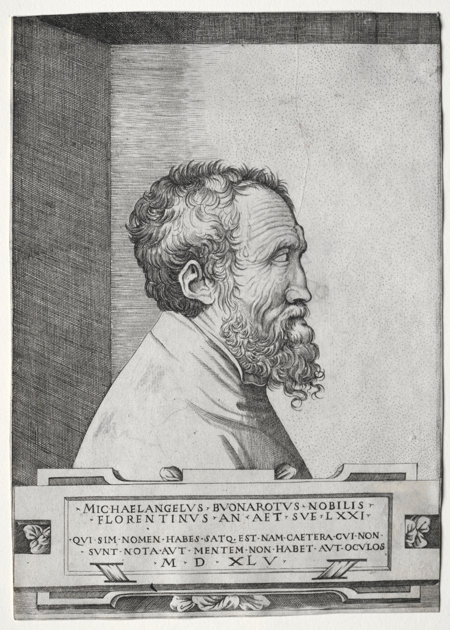 Portræt af Michelangelo i profil mod højre af Giulio Bonasone