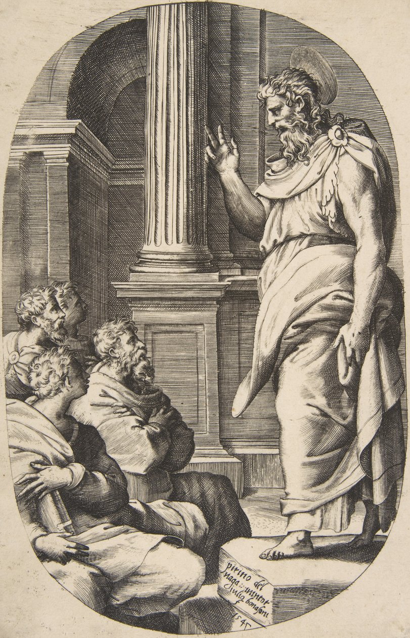 Saint Paul Preaching, en oval komposition, 1547. af Giulio Bonasone