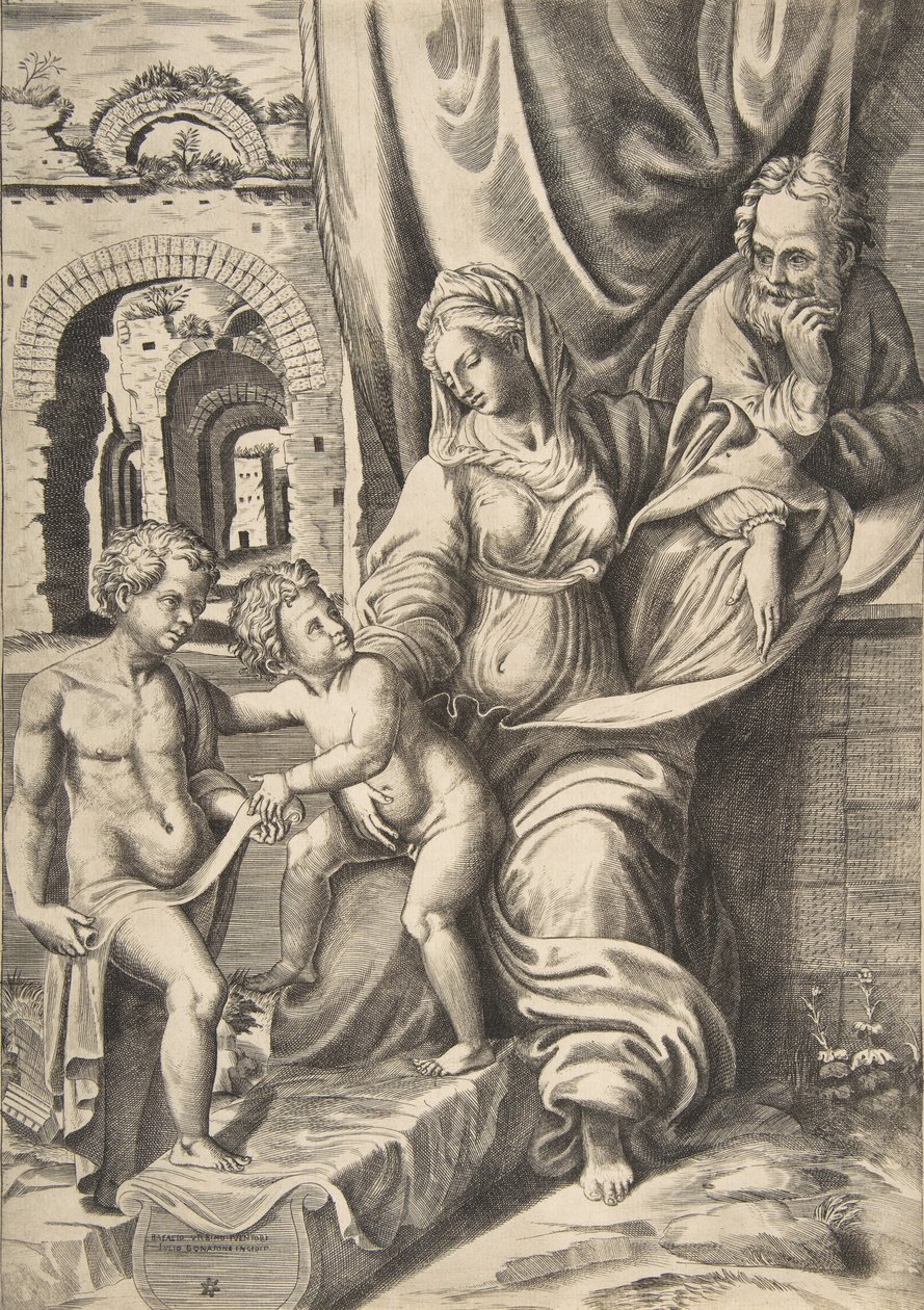 Den hellige familie og spædbarnet Johannes Døberen, 1531-76., 1531-76. af Giulio Bonasone