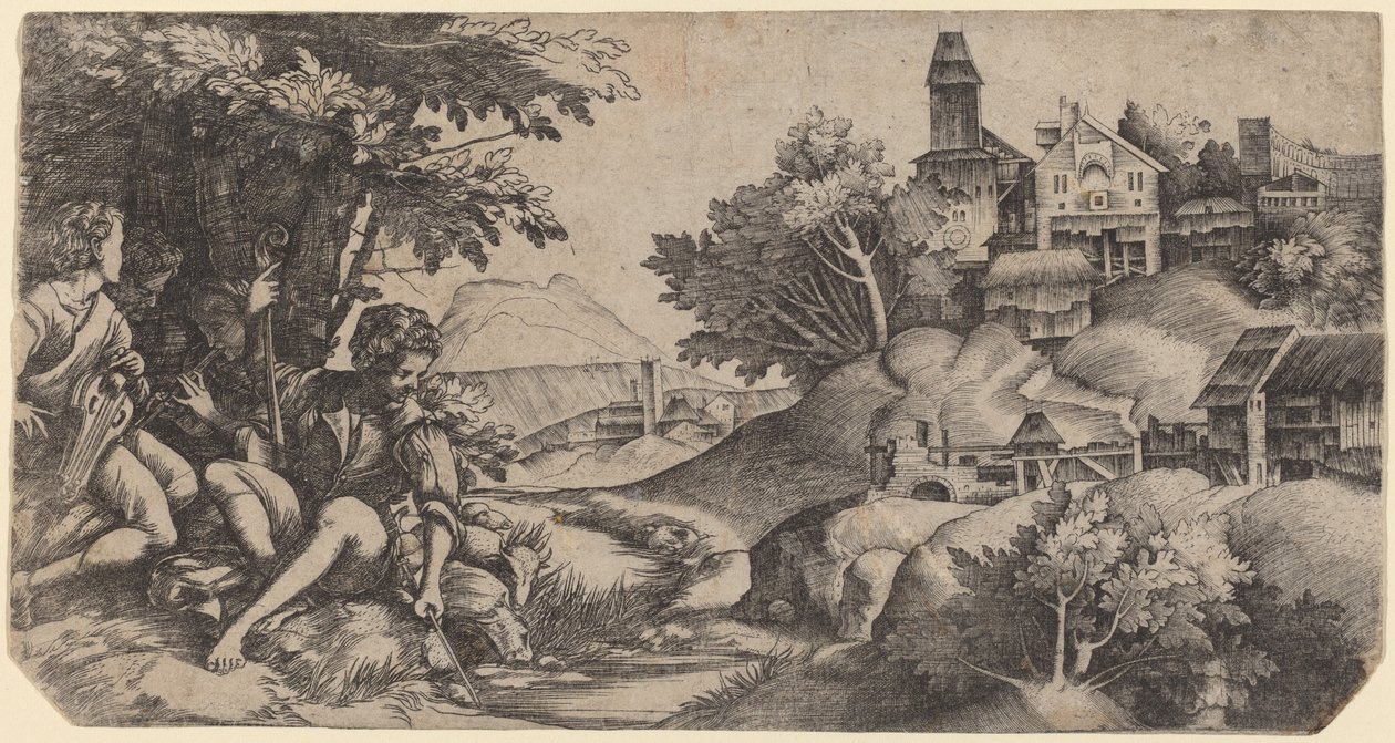Hyrder i et landskab af Giulio Campagnola and Domenico Campagnola