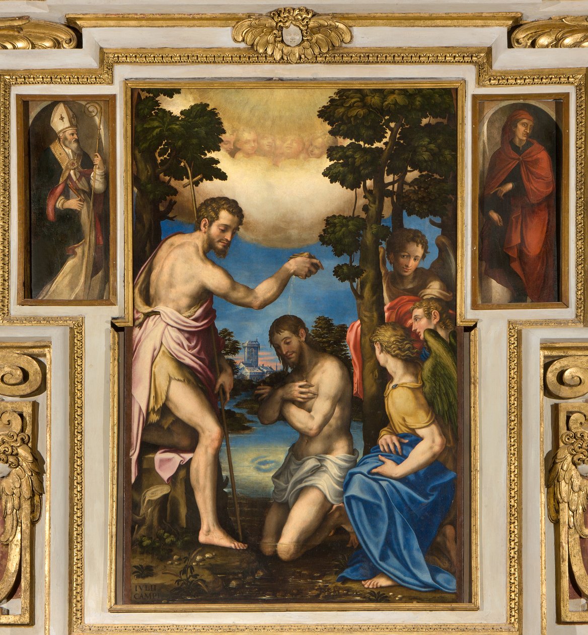 Kapel af Vor Frue af Folket, Første spant sydside, Giulio Campi, Kristi dåb 1569, På siderne Sant