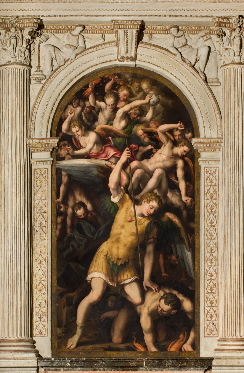 Nordlige tværskib, Ærkeenglen St. Michaels alter, Ærkeenglen Michael dræber den onde, Giulio Campi 1566 af Giulio Campi