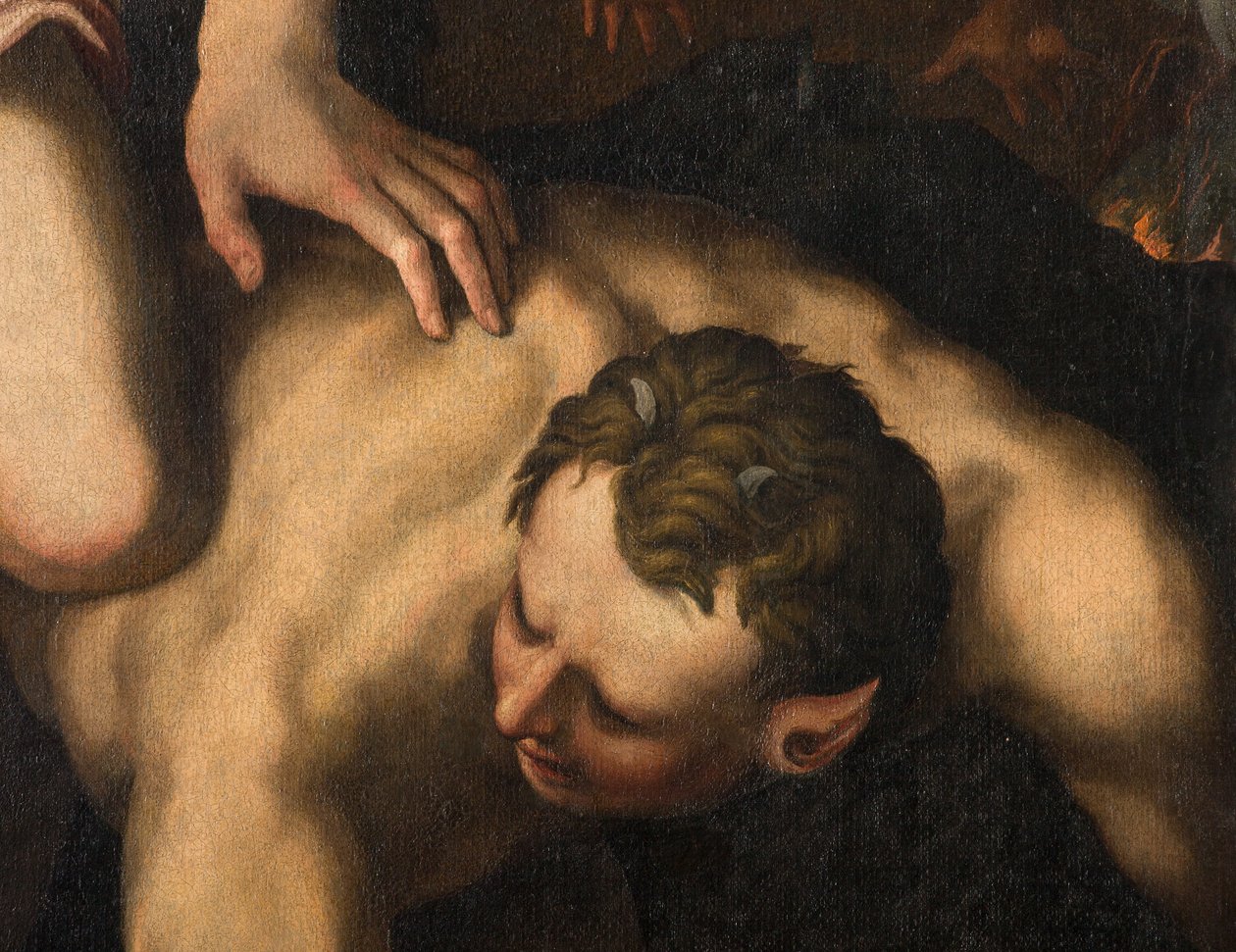 Nordlige tværskib, Ærkeenglen St. Michaels alter, Ærkeenglen Michael dræber den onde, Giulio Campi 1566, Detalje af Giulio Campi