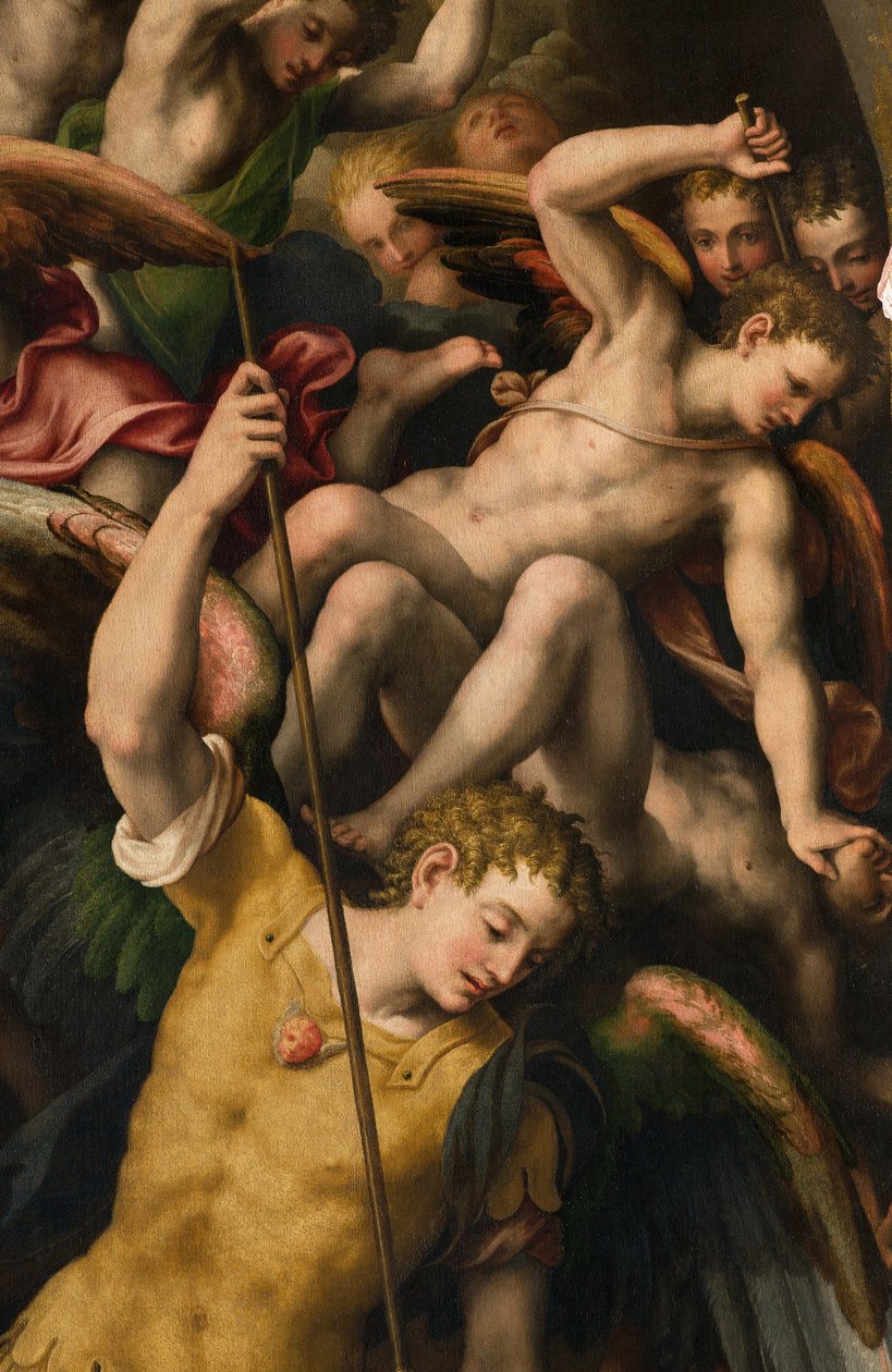 Nordlige tværskib, Ærkeenglen St. Michaels alter, Ærkeenglen Michael dræber den onde, Giulio Campi 1566, Detalje af Giulio Campi