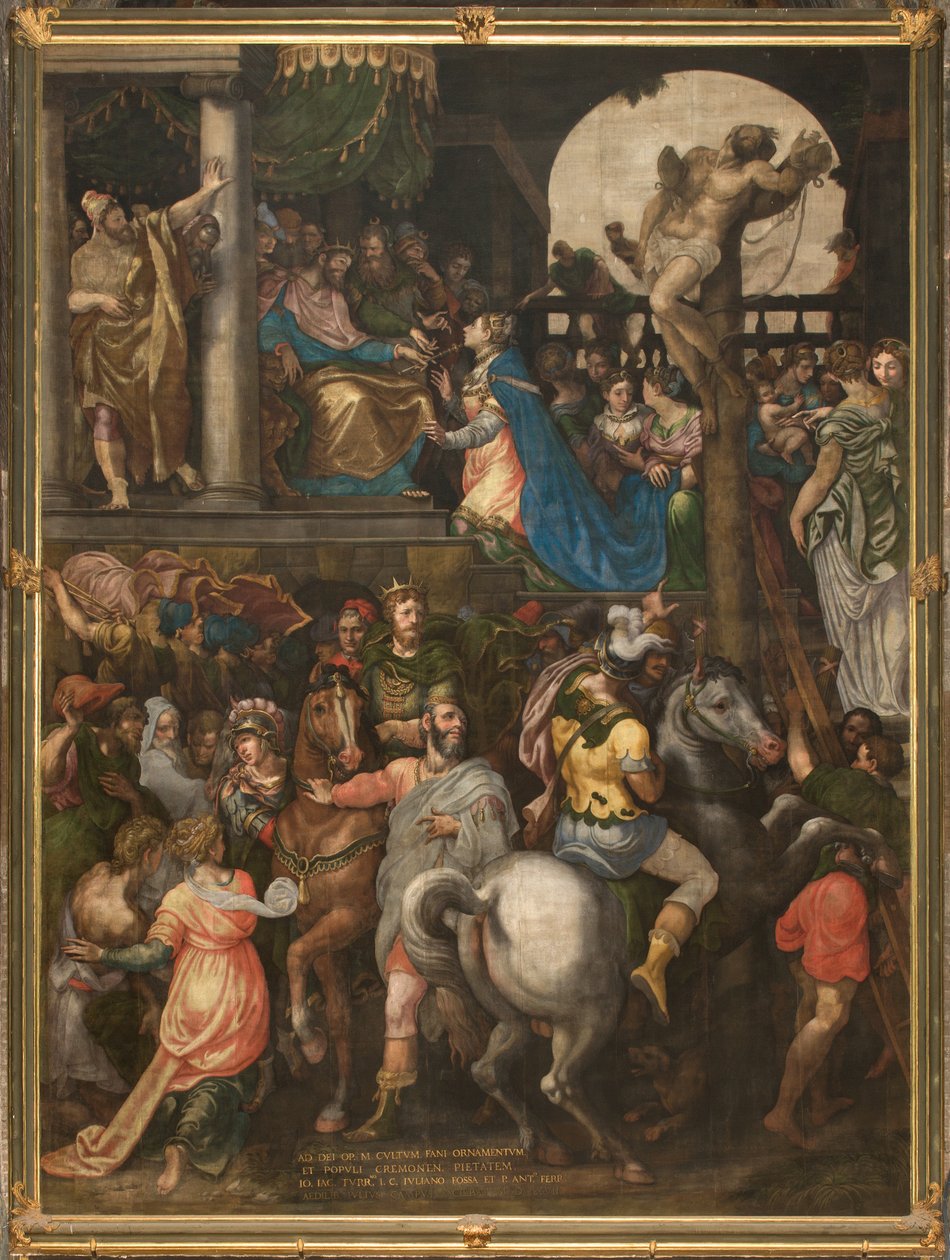 Mur modsat modfacaden af det sydlige tværskib, Giuseppe Campi, Mordekais triumf 1567 af Giulio Campi