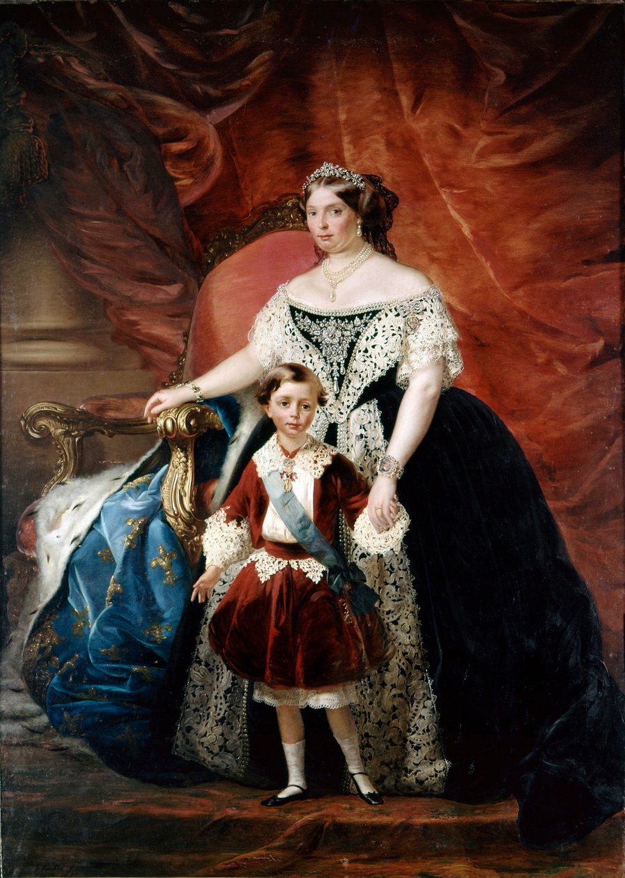Portræt af Louise Marie de Berry (Marie Louise de Bourbon, hertuginde af Parma og Piacenza) (1819 - 1864) med sin søn Roberto (1804 - 1907) (olie på lærred) af Giulio Carlini