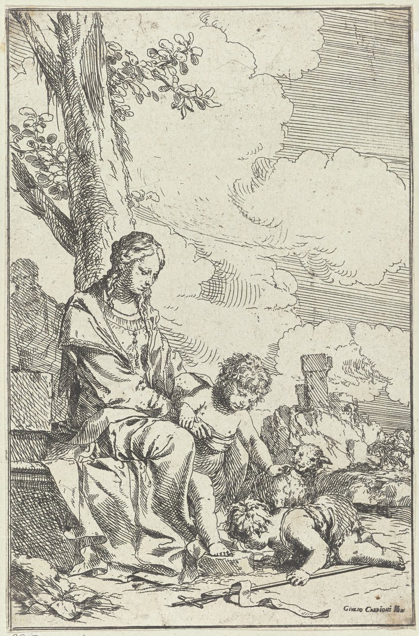 Hellig Familie med den unge Johannes Døberen af Giulio Carpioni (I)