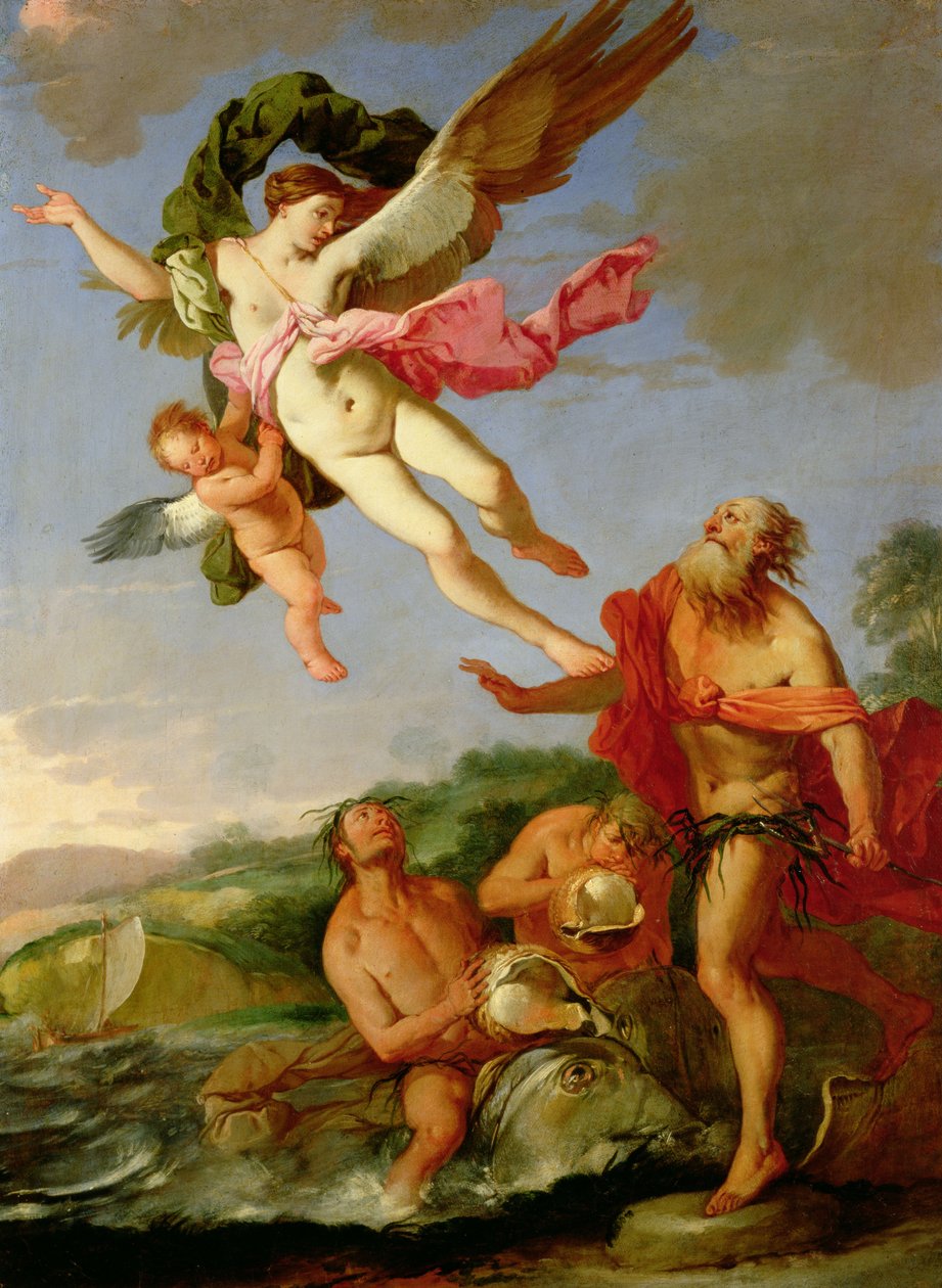 Neptun på jagt efter Coronis, 1665-70 olie på lærred af Giulio Carpioni