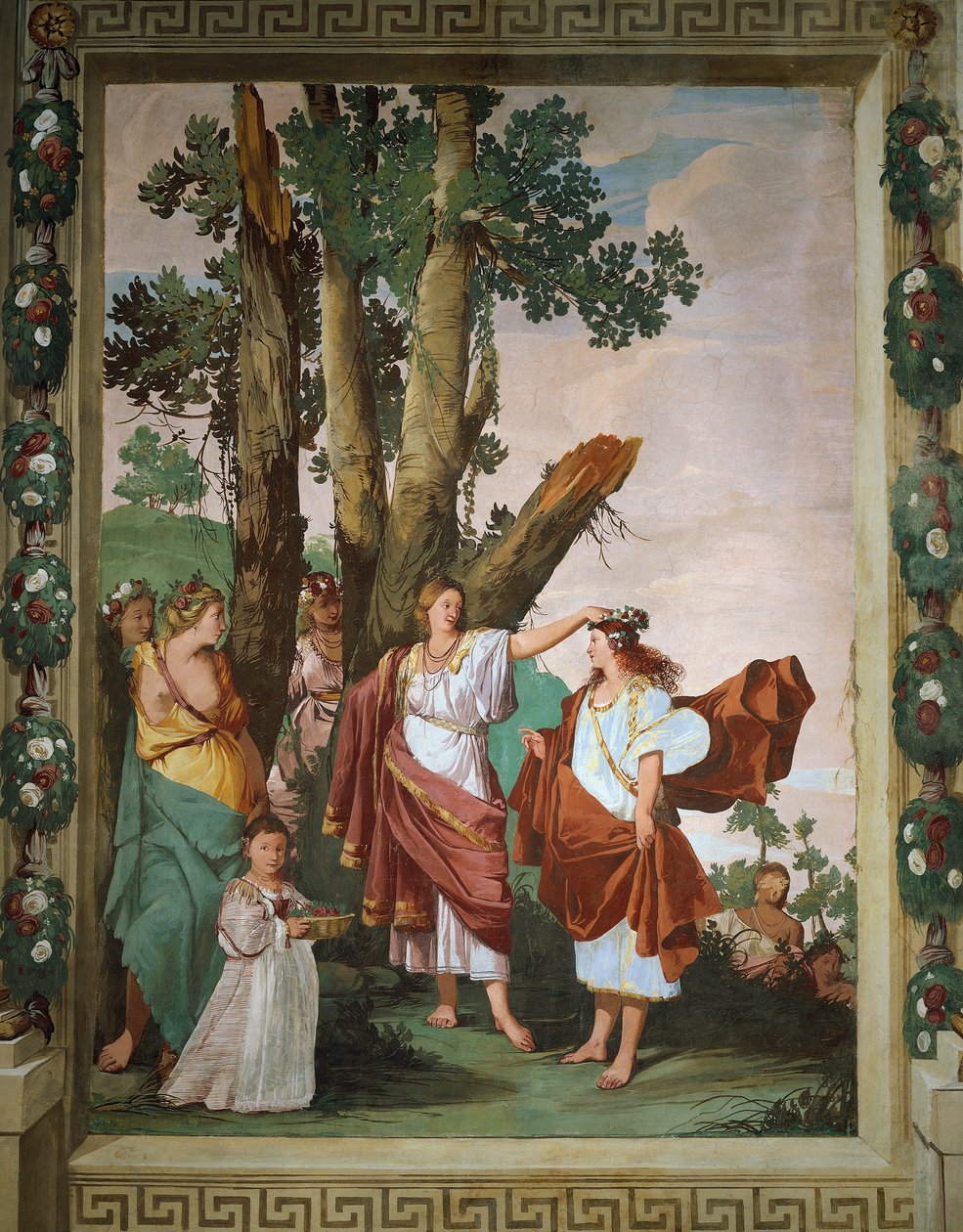 Nymfe Amaryllis kåret som vinder af kyssekonkurrence, fresko af Giulio Carpioni, inspireret af præstespillet Den trofaste hyrde, af Giovanni Battista Guarini (1538-1612), Villa Caldogno (UNESCOs verdensarvsliste af Giulio Carpioni
