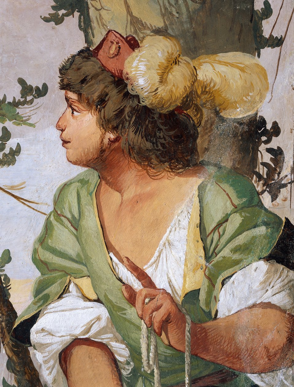 Hyrden Sylvius sårer ved et uheld nymfen Dorinda og forelsker sig i hende, fresko af Giulio Carpioni, inspireret af præstespillet Den trofaste hyrde, af Giovanni Battista Guarini, Villa Caldogno, Caldogno, Veneto, Italien. af Giulio Carpioni