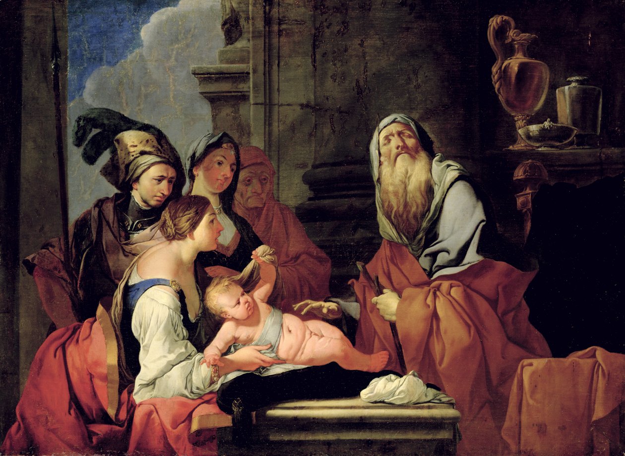 Den blinde profet Tiresias med baby narcissus, efter 1666 af Giulio Carpioni