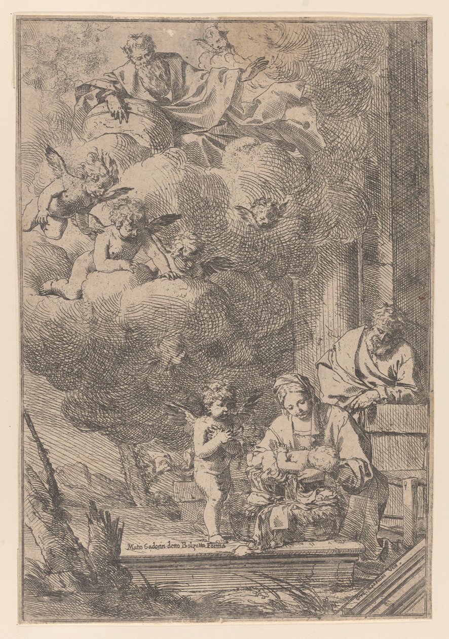 Den hellige familie med jomfruen, der holder Kristus over vuggen, 1640-60., 1640-60. af Giulio Carpioni