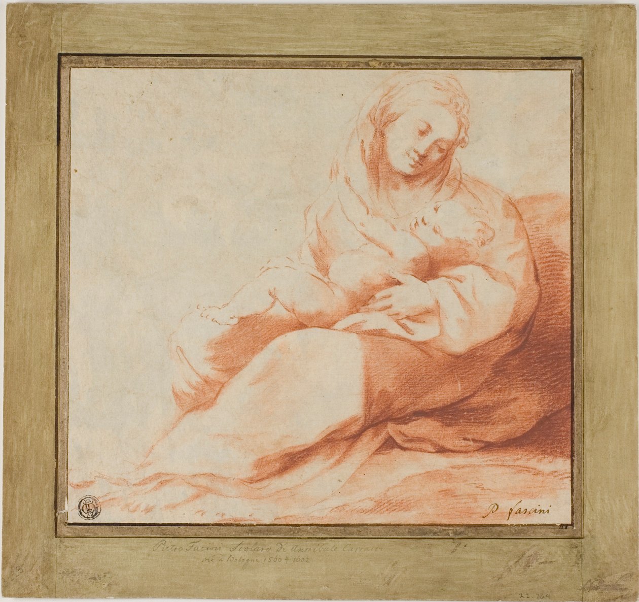 Madonna med barn siddende på jorden af Giulio Cesare Amidano