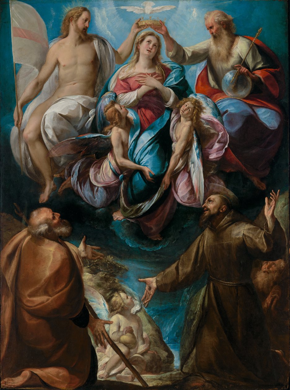 Jomfru Marias kroning med de hellige Josef og Frans af Giulio Cesare Procaccini