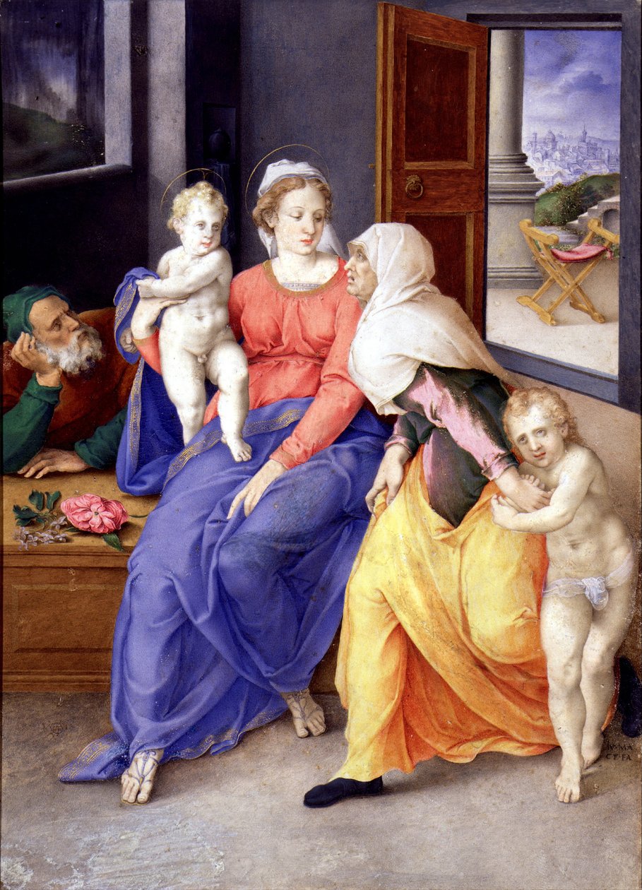 Den hellige familie med Johannes Døberen som dreng og Saint Elizabeth, 1556-1557 af Giulio Clovio