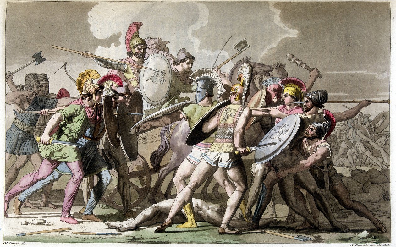 Kæmp for liget af Patroclus (Troy War) - i "" The Ancient and Modern Costume"" af Ferrario, red. Milano af Giulio Ferrario