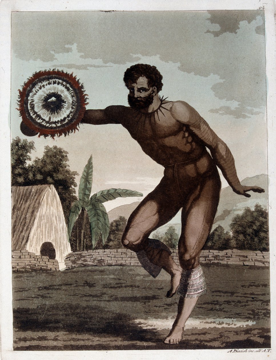 Dance of the Sandwich Islands (Hawaii) - i "" Ancient and Modern Costume"" af Dr. Jules Ferrario, red. Milano af Giulio Ferrario