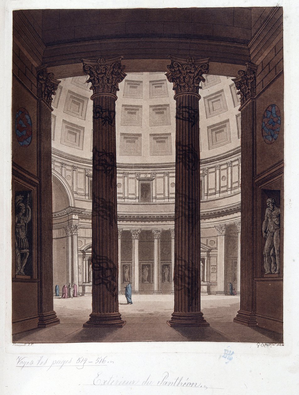 Interiør af Pantheon of Rome - Interiør af Pantheon of Rome i den romerske antikvitet - i "" The Ancient and Modern Costume"", af Dr. Jules Ferrario, red. Milano af Giulio Ferrario