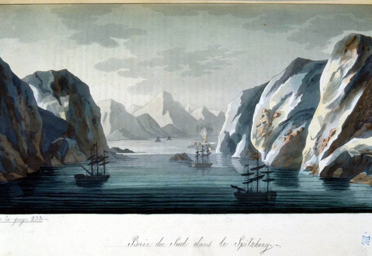 Southern Bay i Spitzberg, Norge - i "" Det gamle og moderne kostume"" af Jules Ferrario, red. Milano af Giulio Ferrario