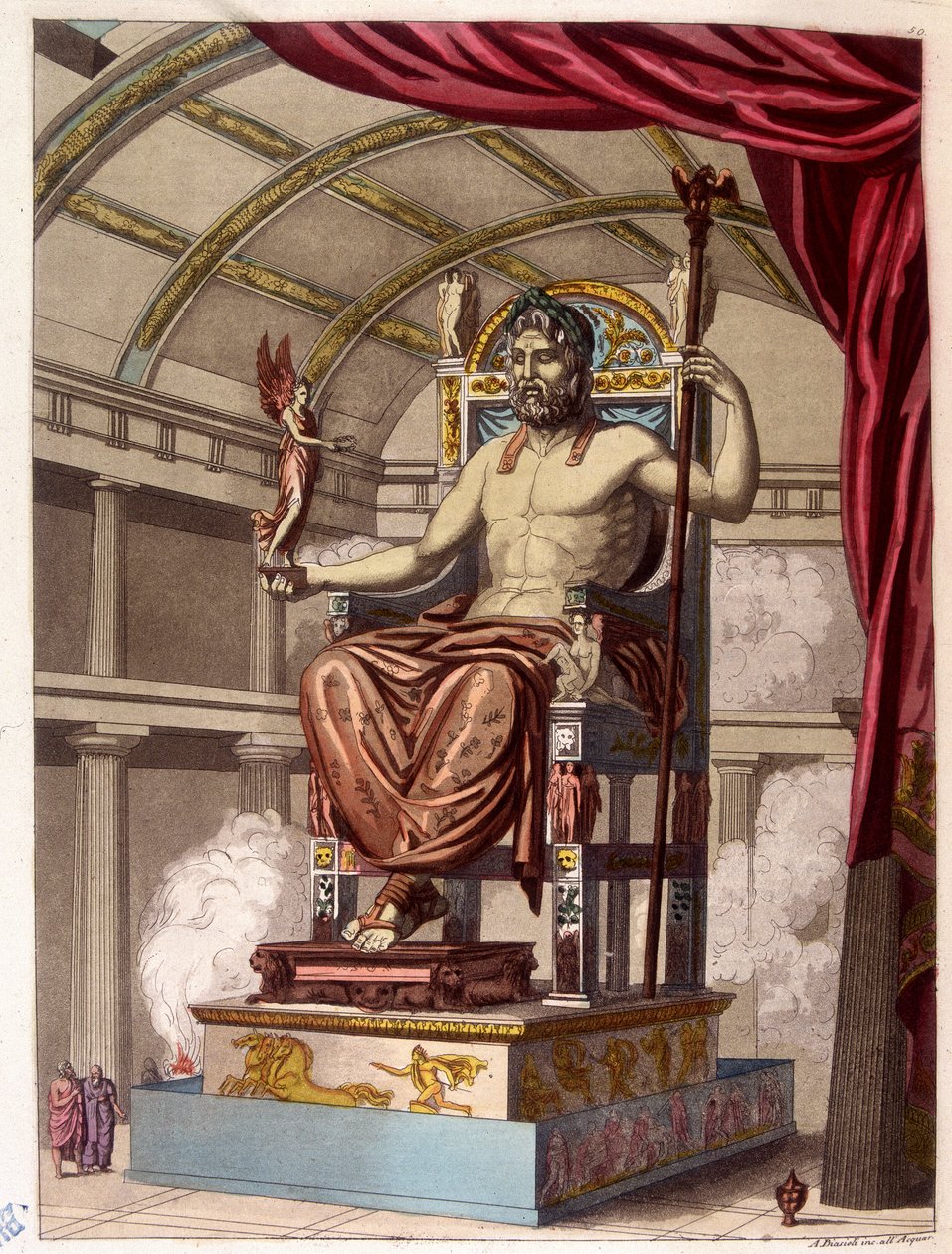 Statue af Jupiter (Zeus) - i "" Det gamle og moderne kostume"" af Ferrario, red. Milano af Giulio Ferrario