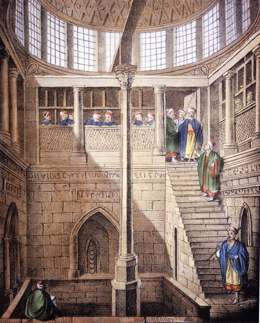 Nilometret (mål for Nilens niveau i Egypten), -i "" det gamle og moderne kostume"", af Ferrario, Milano af Giulio Ferrario