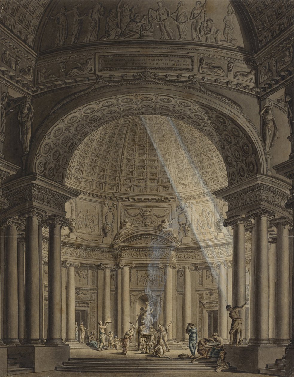 Rundt tempel med offerscene af Giulio Quaglio