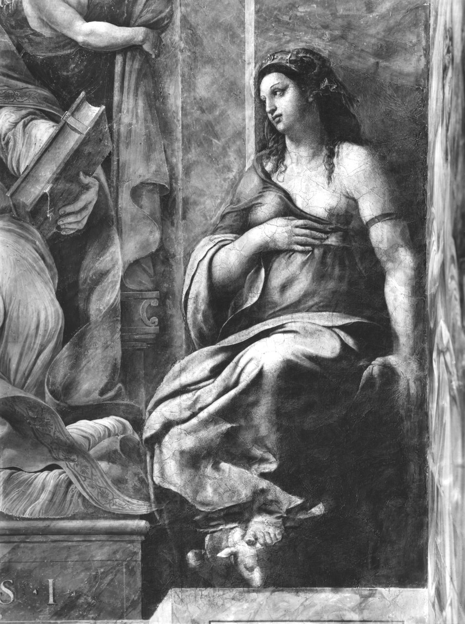 Clemency, en af de to dyder omkring pave Skt. Clemens I (1-97) Raphael Rooms (detaljer) (se også 252786, 252787, 252789) af Giulio Romano