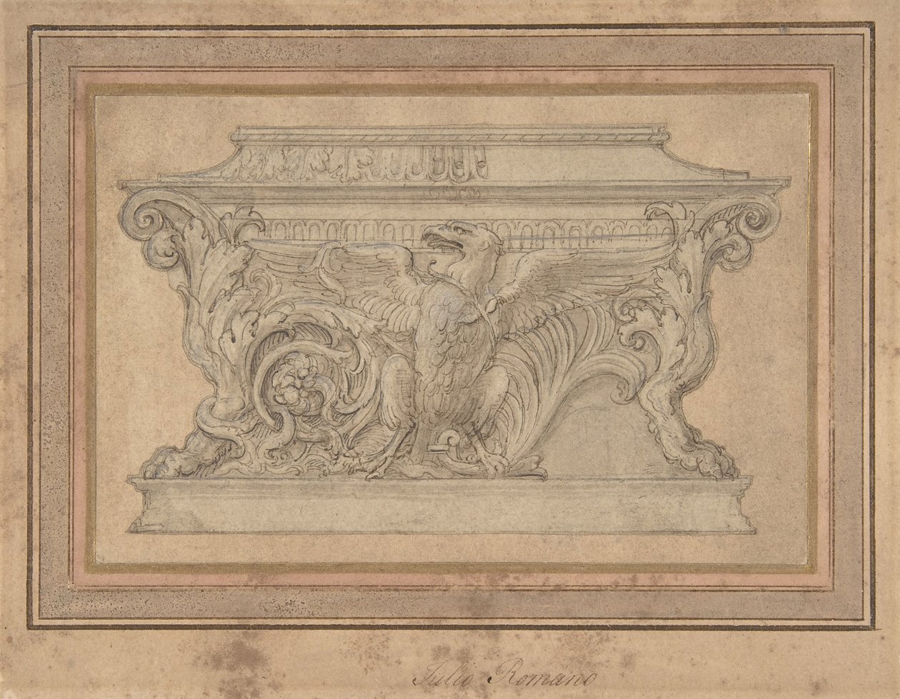 Design til en kiste med Gonzaga Eagle, ca. 1527-46. af Giulio Romano