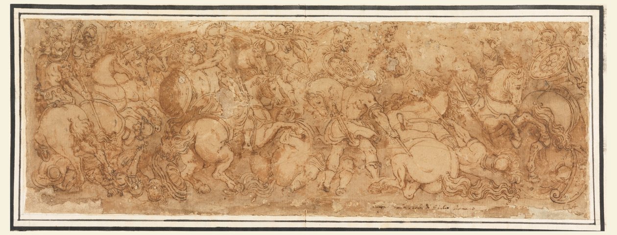 Tegning, slagscene, 1524-46 af Giulio Romano