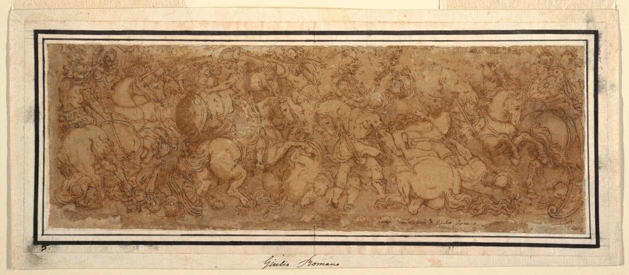 Tegning, slagscene, 1524-46 af Giulio Romano