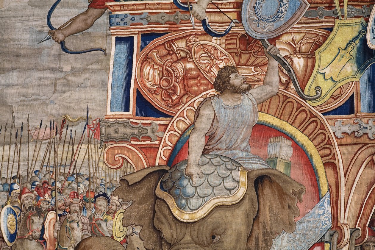 flamsk gobelin. Serien The Acts of Scipio. Slaget ved Zama. Tegneren Giulio Romano. Atelier af Balthasar van Vlierden (?), Bruxelles. 1523-1532. Detalje. af Giulio Romano