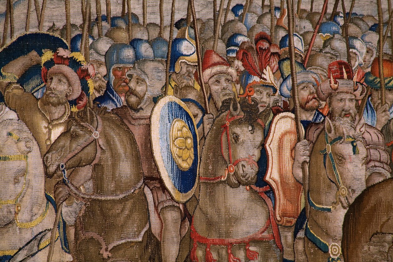 flamsk gobelin. Serien The Acts of Scipio: Slaget ved Zama. Tegneren Giulio Romano. Atelier af Balthasar van Vlierden (?), Bruxelles. 1523-1532. Detalje. af Giulio Romano