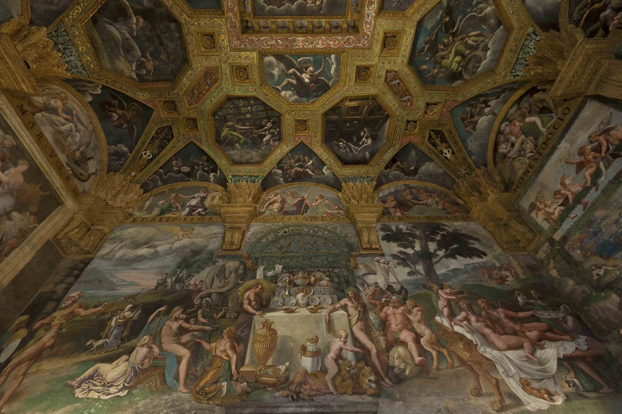 Fresco-detalje fra Chamber of Amor and Psyche, 1526-1534 af Giulio Romano