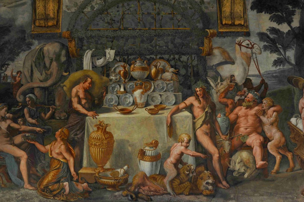 Fresco-detalje fra Chamber of Amor and Psyche, 1526-1534 af Giulio Romano