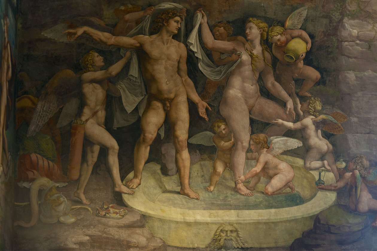Fresco-detalje fra Chamber of Amor and Psyche, 1526-1534 af Giulio Romano
