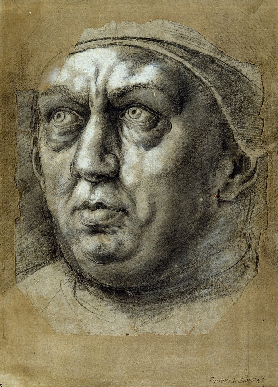 Leder af pave Leo X (sort og hvidt kridt på papir) af Giulio Romano