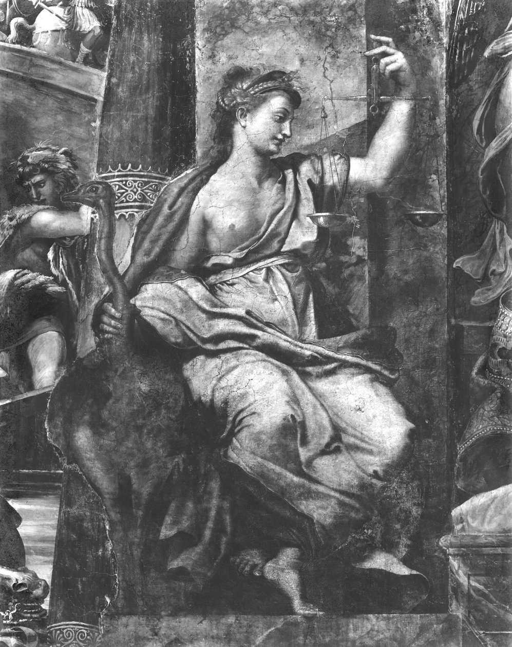Retfærdighed, en af de to dyder omkring Pave St. Urban I (d.230) Raphael Rooms (detalje) (se også 252782, 252783, 252785) af Giulio Romano