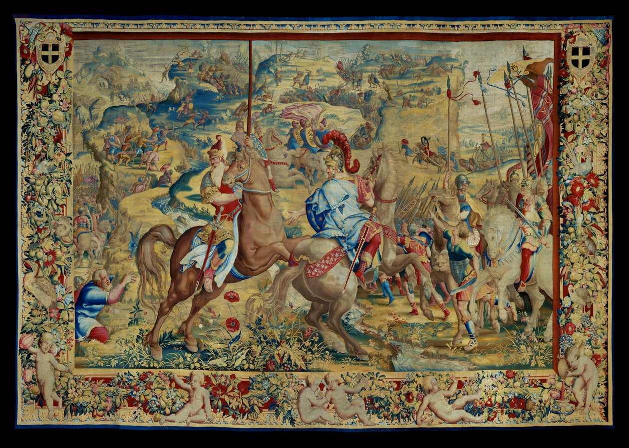 Historien om Scipio: Kampen på plateauet, fjerde del af gobelinen, uld og silke, gobelin ... af Giulio Romano
