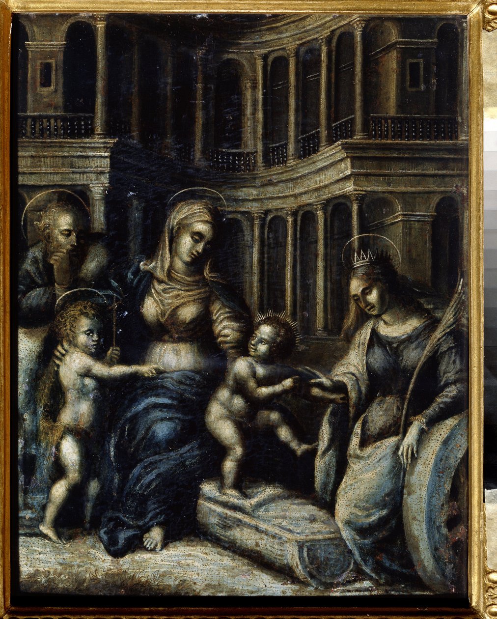 ""Den hellige familie med Saint Catherine"" Maleri af Giulio Pippi de