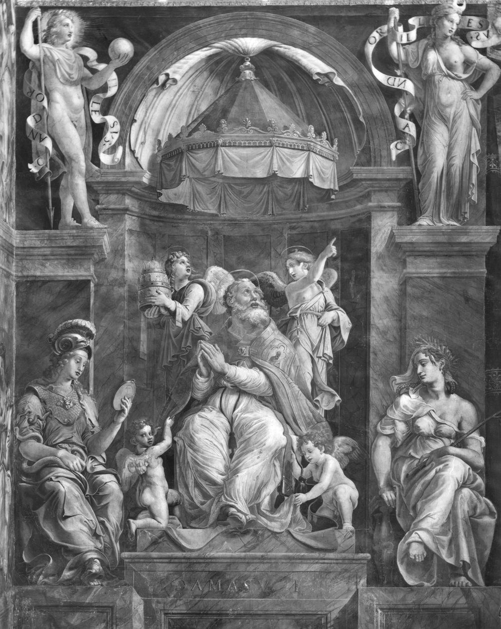 Pave Damasus I (ca. 304-384) mellem Forsigtighed og Fred, Raphael Rooms (se også 252796 og 252797) af Giulio Romano