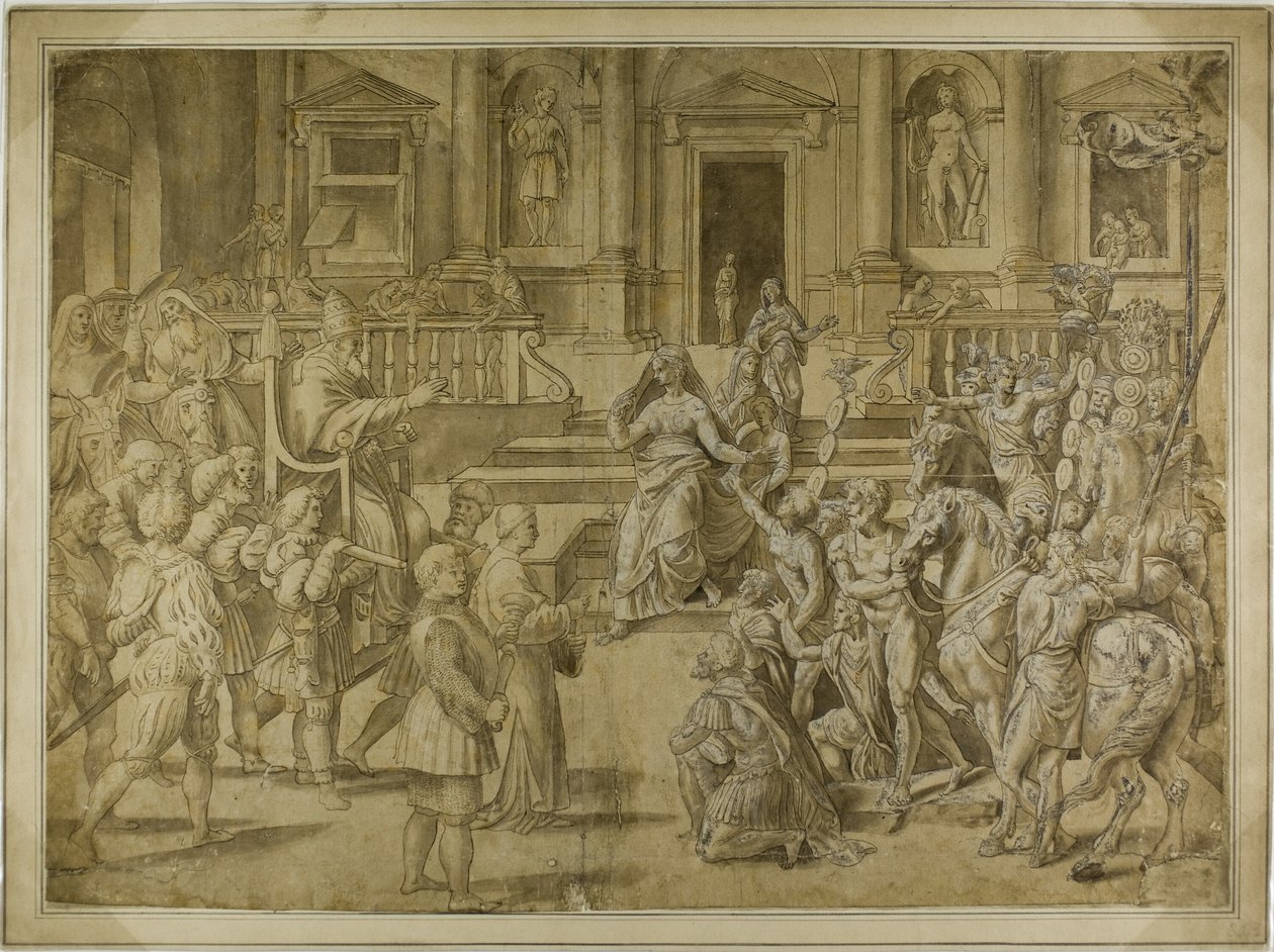 Pave Sylvester velsigner kejser Konstantin af Giulio Romano