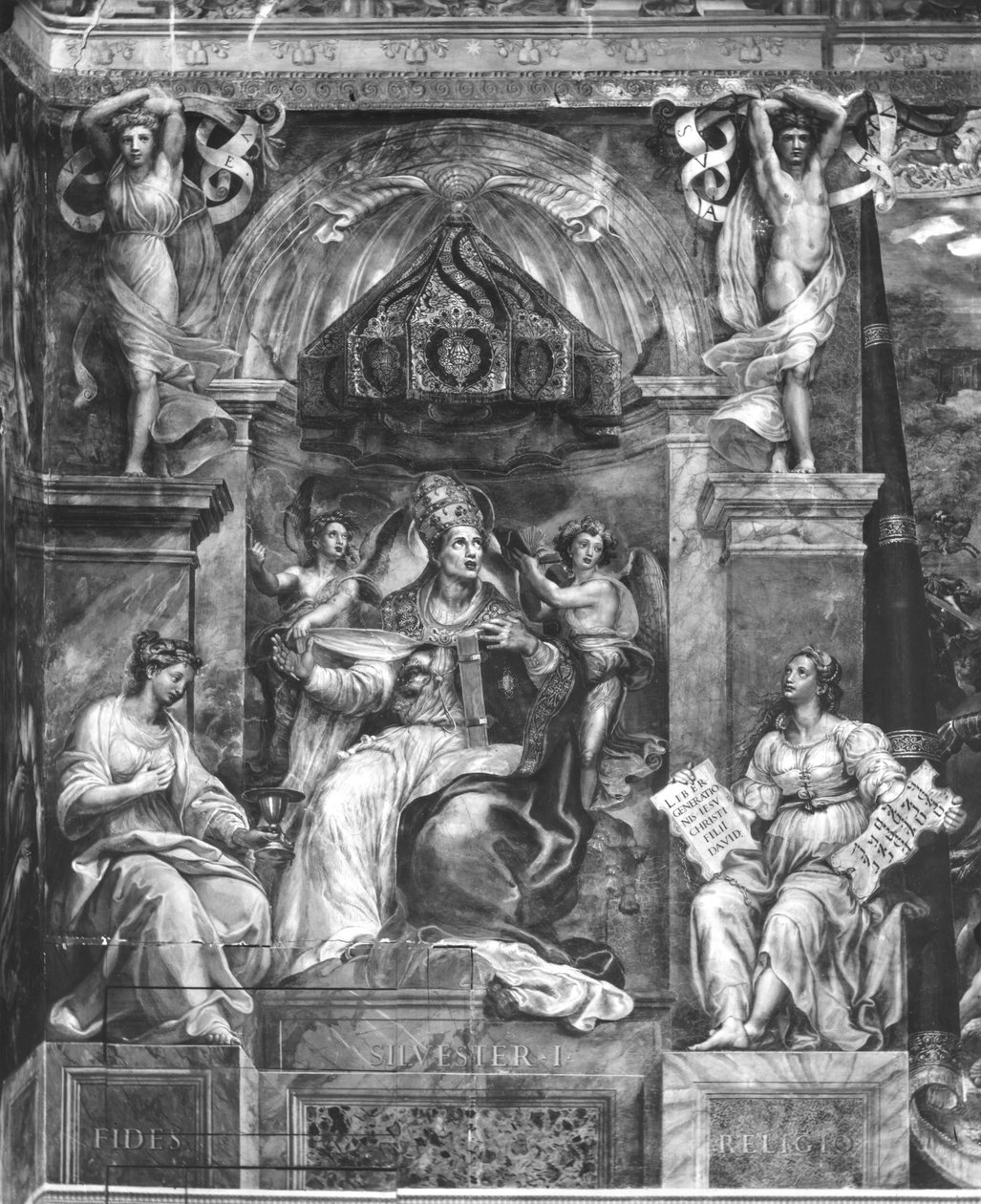 Pave Sylvester I (314-335) mellem tro og religion, Raphael Rooms (se også 252793 og 252794) af Giulio Romano