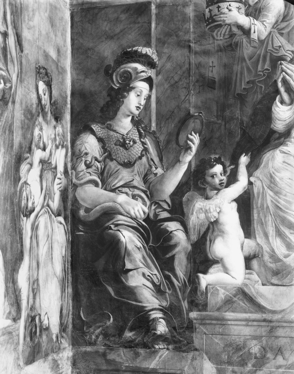 Forsigtighed ved siden af pave Damasus I (ca. 304-384) Raphael Rooms (detaljer) (se også 252795 og 252797) af Giulio Romano