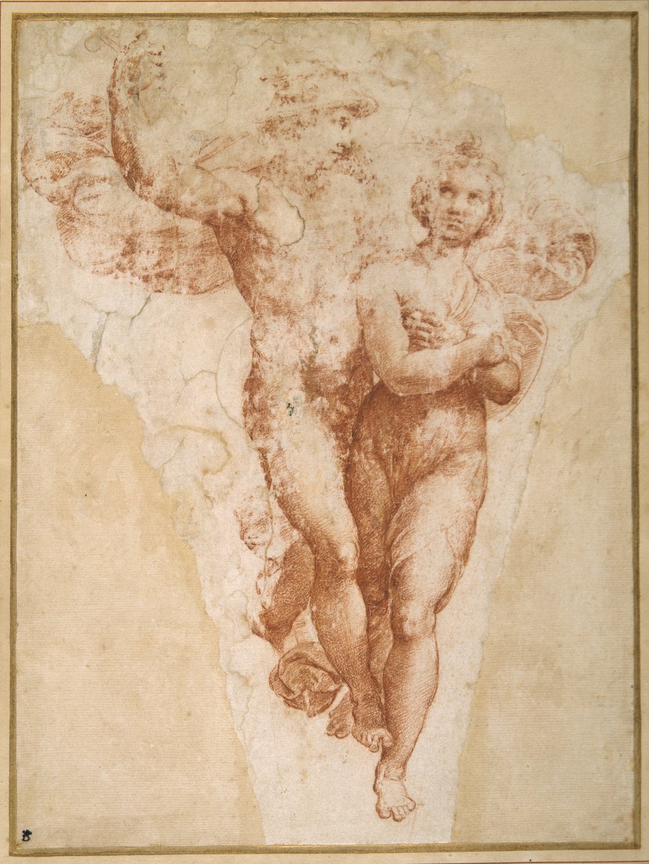 Psyke båret af Merkur til Olympus (kridt på papir) af Giulio Romano