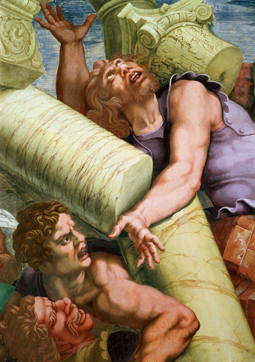Sala dei Giganti, detalje af ødelæggelsen af giganterne af Jupiters tordenbolte, 1536 fresco detalje af 78487 af Giulio Romano